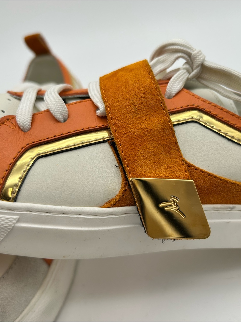 Giuseppe Zanotti Zenas Orange, White & Gold Leather Sneakers size 37 - Picture 7 of 11
